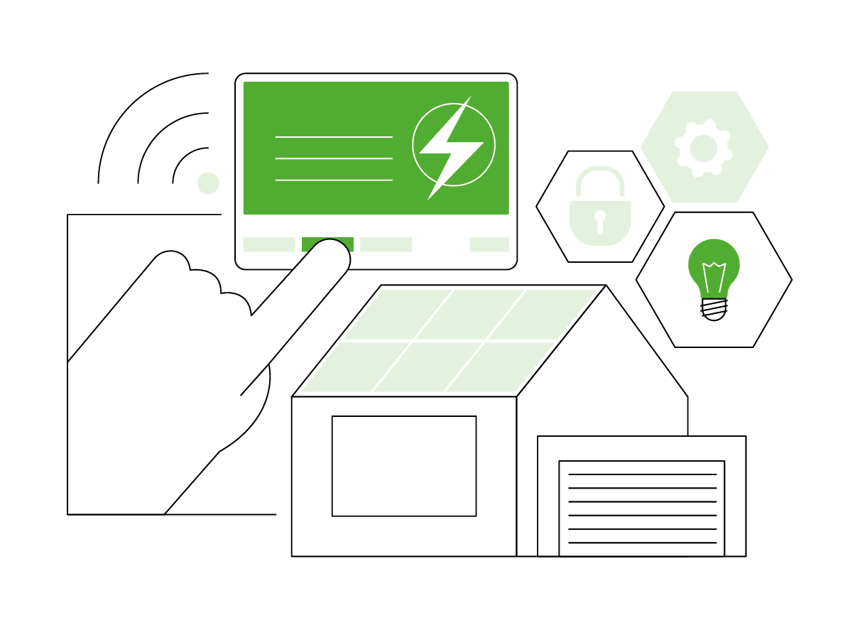 Ilustración configuración energía solar en vivienda