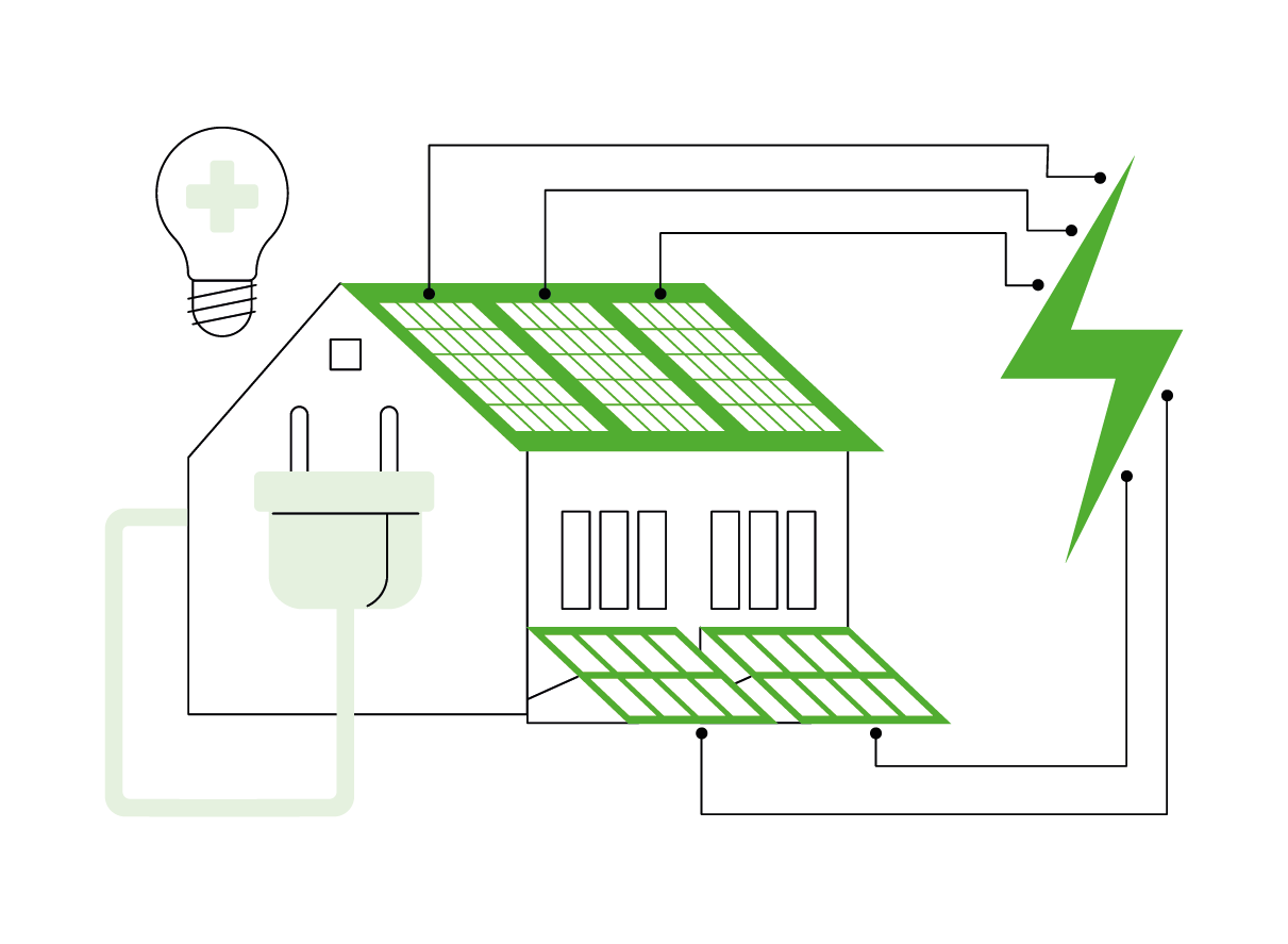 Ilustración de paneles solares en viviendas