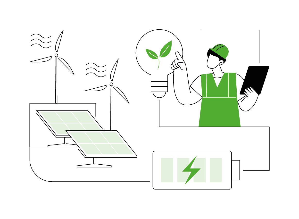 Ilustración instalación energías renovables